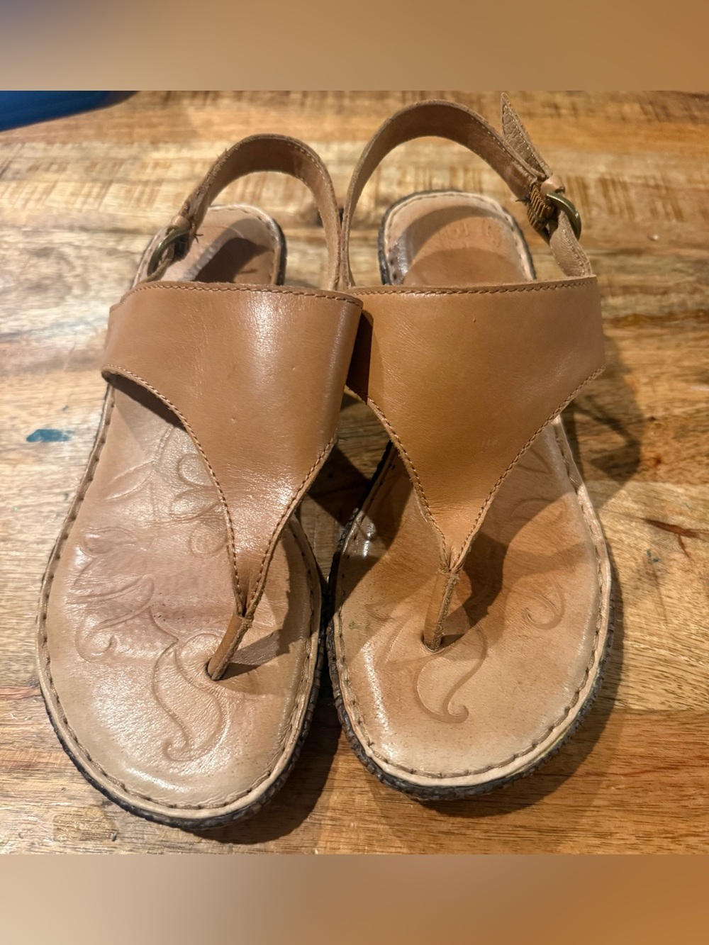 Børn Eton Brown Leather Toe Loop Wedge Slingback Sandals 8M
